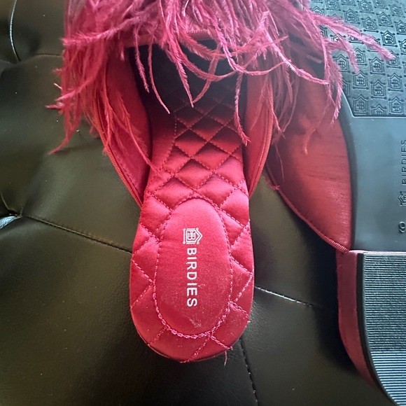 BIRDIES Women’s The Lovebird Feather Trimmed Mules Slippers Red Merlot 9.5 - Picture 7 of 12